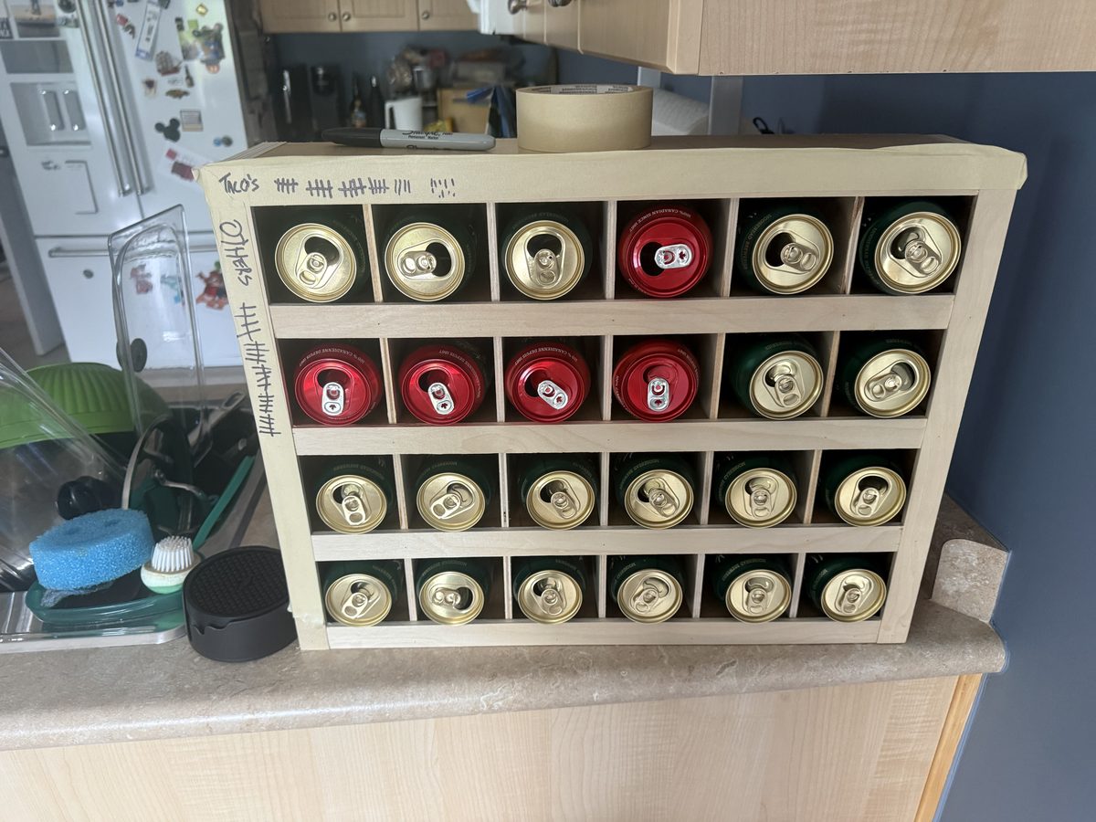 The finished 24-slot beer rack, all filled